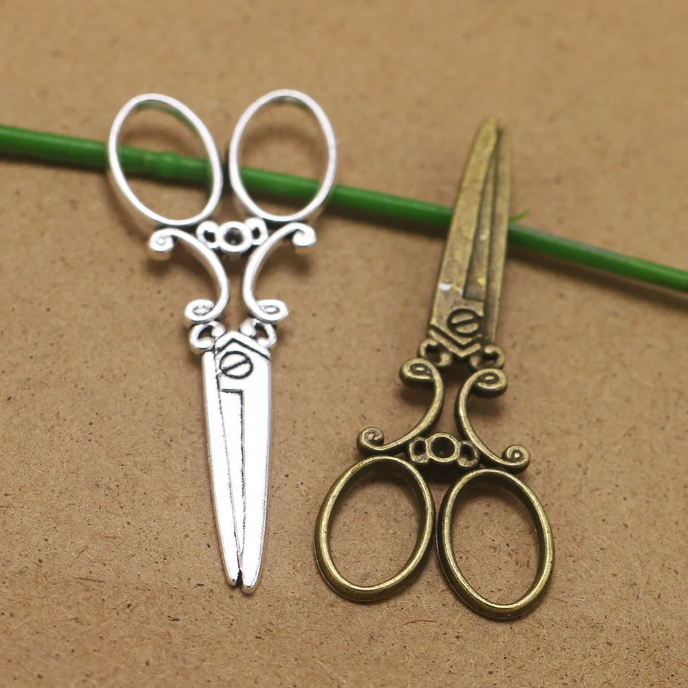 

5pcs 60x24.8mm Sewing Scissors Antique Making Accessory Pendant Fit Vintage Tibetan Bronze Silver Color DIY Handmade Jewelry