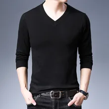 Горячее предложение, осенний зимний хлопковый свитер, мужской пуловер с длинным рукавом, мужские свитера с v-образным вырезом, топы, свободная однотонная трикотажная одежда