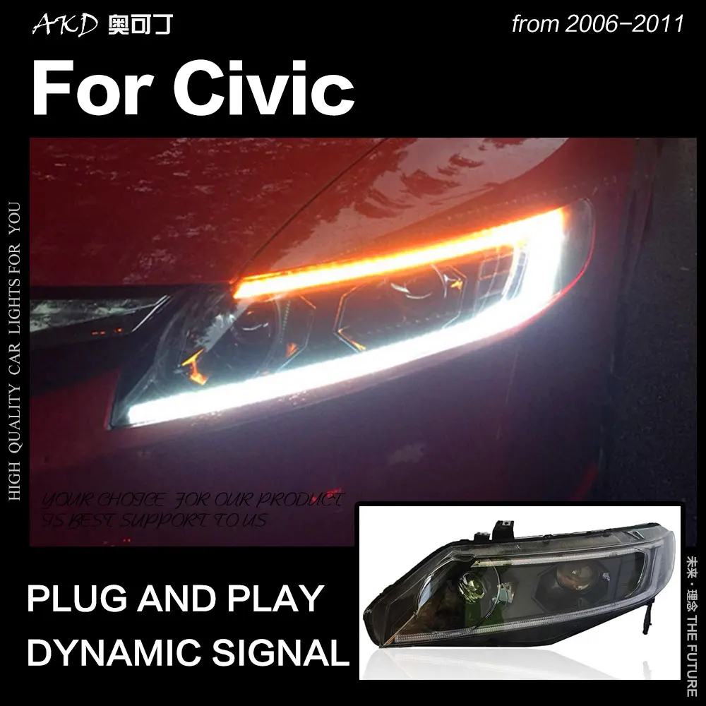 AKD автостайлинг фара для Honda Civic фары 2006 2011 FD2 светодиодная DRL Hid Биксеноновые
