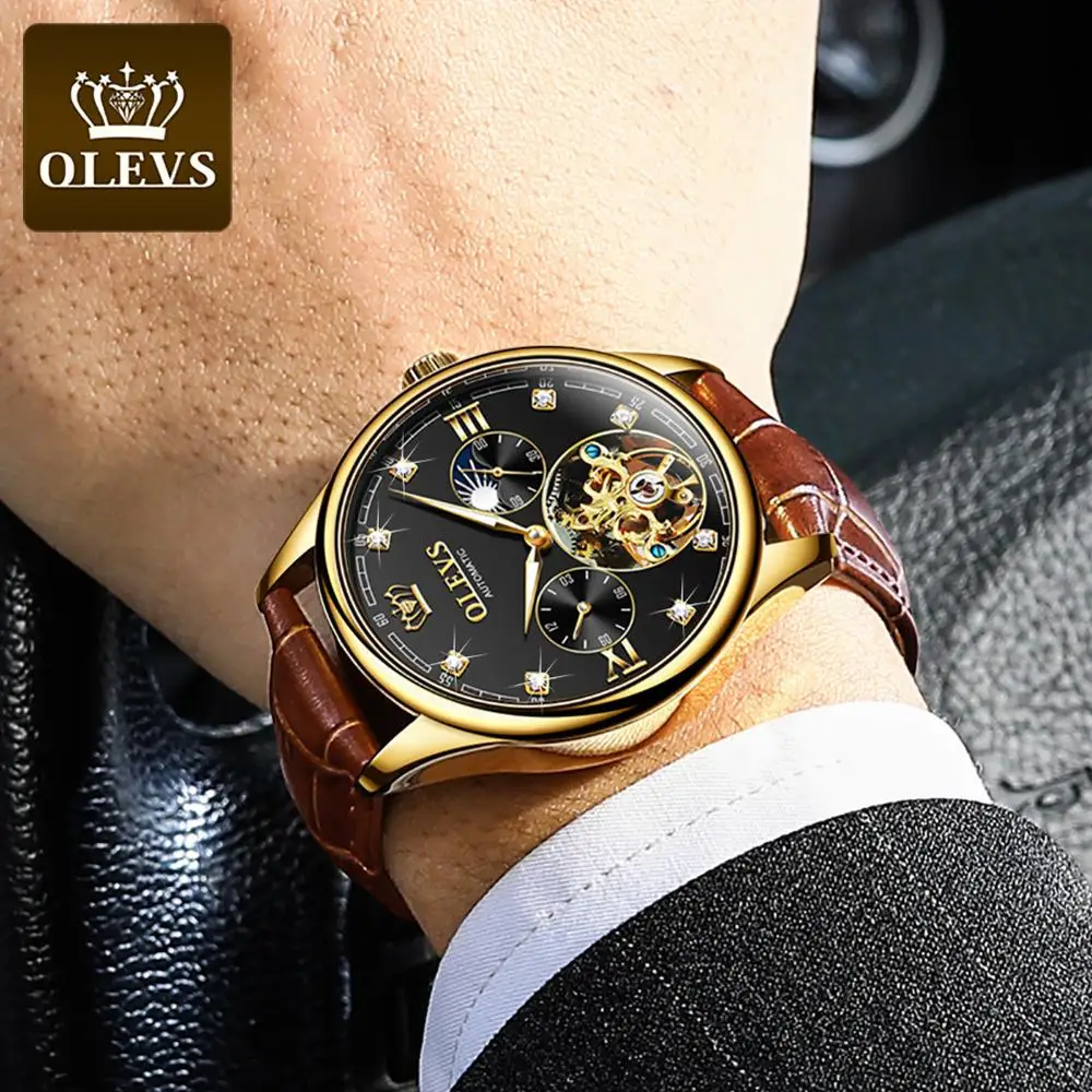 OLEVS Orologio Automatico Uomo Meccanico - Lusso Impermeabile Con Cinturino Acciaio - Vetro Minerale