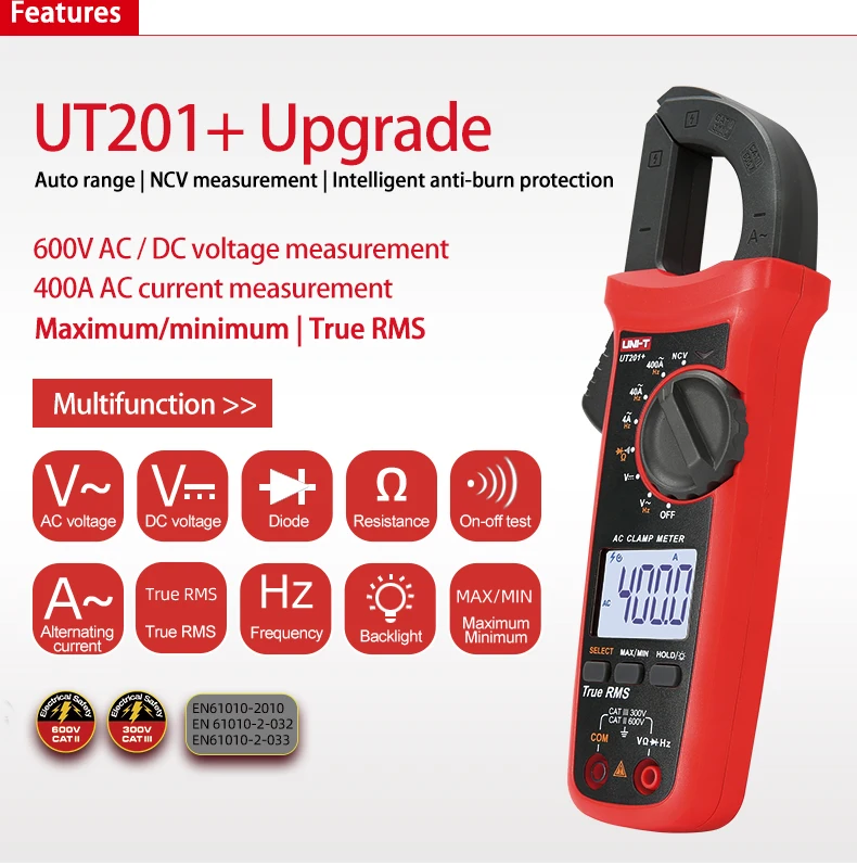 UNI T UNI-T цифровой клещи UT201+ UT202+ UT203+ AC DC ток Amperimetro тестер зажим мультиметр Сопротивление Частота