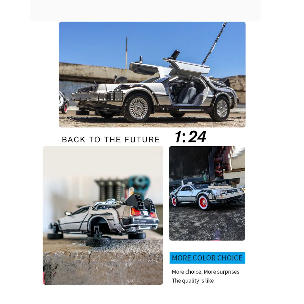 

1/24 Scale Diecast Back To The Future Car Model Toys Ready Player Part one 1 2 3 Time Machine DMC-12 for Kid Gift