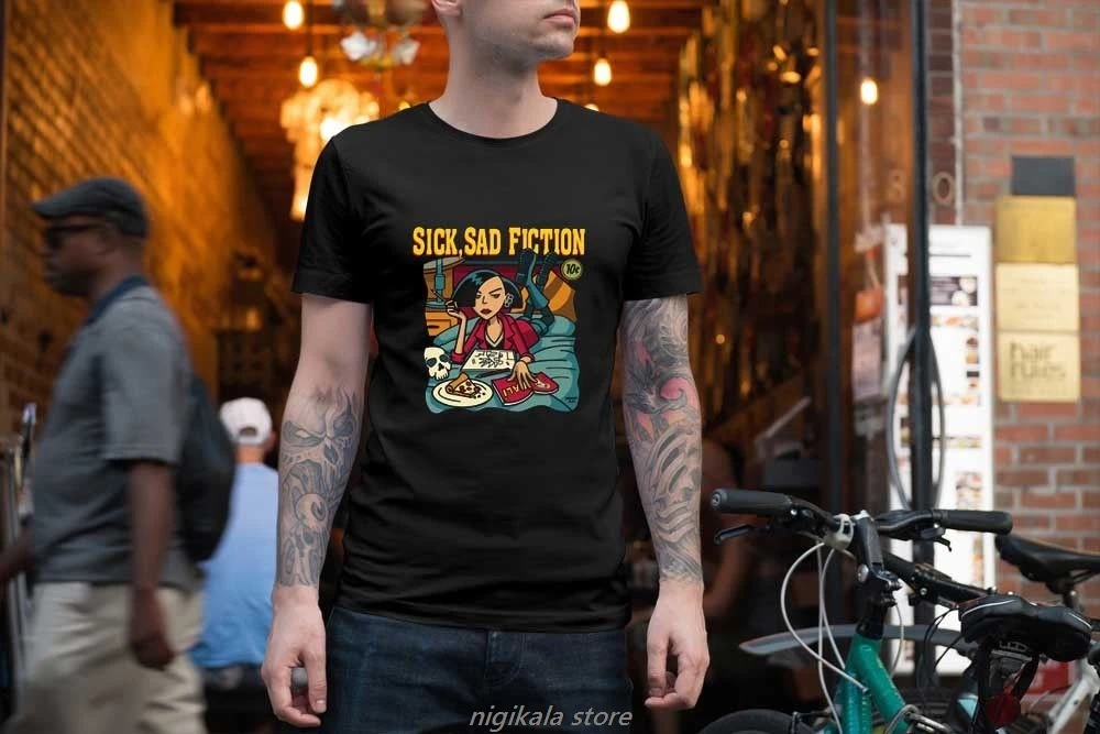 Дарья пульпа фантастика Sick Sad фантастика Мужская футболка две стороны футболка модные футболки Летние прямые