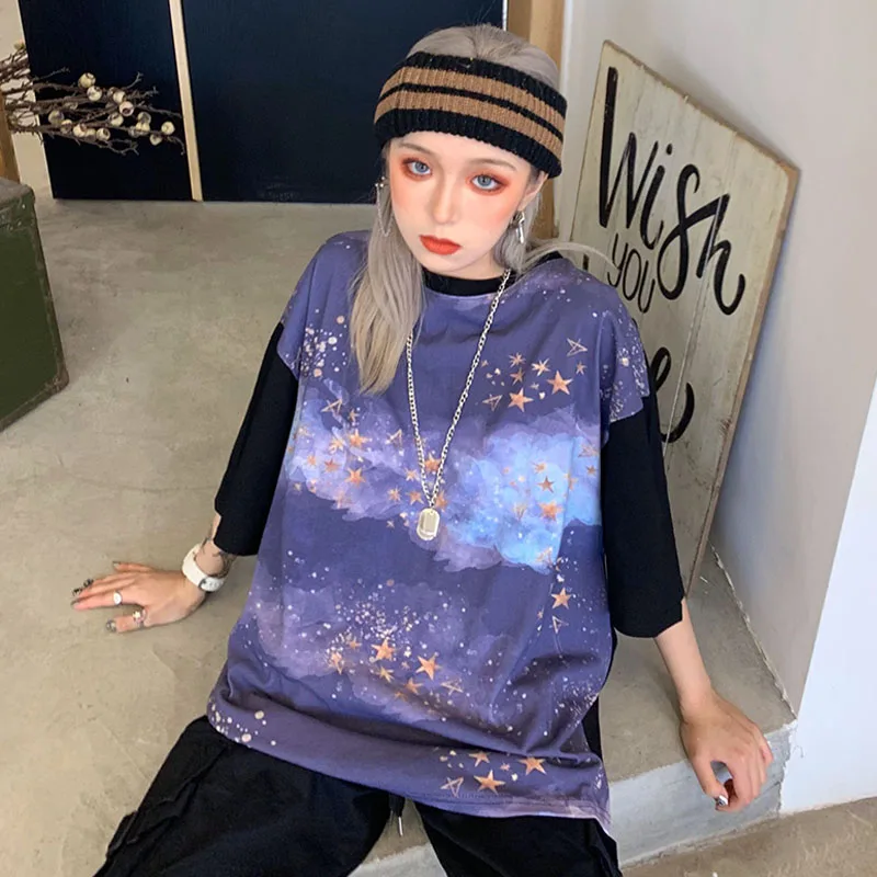 YX 477 hei Харадзюку летняя негабаритная женская футболка Корейская ulzzang 90s футболка для девочек Студенческая Винтажная футболка в стиле хип-хоп Уличная белая футболка - Цвет: YX 477 hei