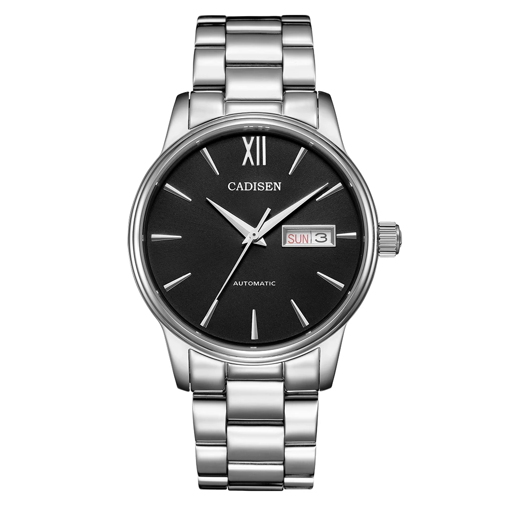 Black CADISEN Mens Watch Automatic Mechanical Week Date Fashione Business luxury Brand Japan NH36A Movement Watches Relogio Masculino - Color: Black
