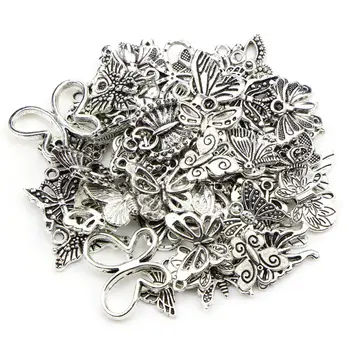 

60 Pcs Butterfly Shape Pendant Handmade DIY Bracelet Necklace Accessories Ancient Silver Jewelry Decoration Making R9JE