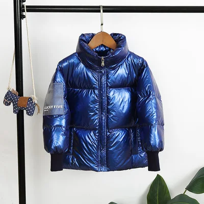 Г. Зимняя куртка для мальчиков, пальто 80% пуховики для девочек детская одежда яркая детская верхняя одежда серебристого цвета одежда для мальчиков - Цвет: blue