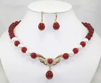 

3 Style Fashion Set white Pearl Pink Red Coral blue jade Necklace