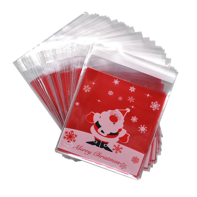 thumbnail image 1 of 50/100 piezas 10x10 cm Bolsas de dulces navideños Galletas de Papá Noel Envases de bocadillos Bolsa de regalo Suministros de decoración navideña, 1 of 5