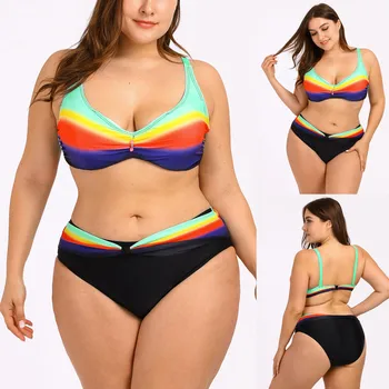 

Women's Sexy Summer Plus Size Retro Gradient Ethnic Style High Cut Bikini Set Two Piece Swimsuit Push Up Plus Bra Bikini Set