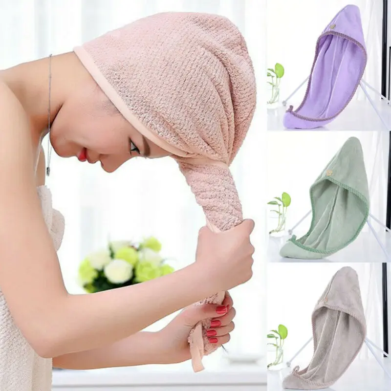 

Microfiber Towel Quick Dry Hair Magic Drying Turban Wrap Hat Cap Spa Bathing Hot Shower Caps