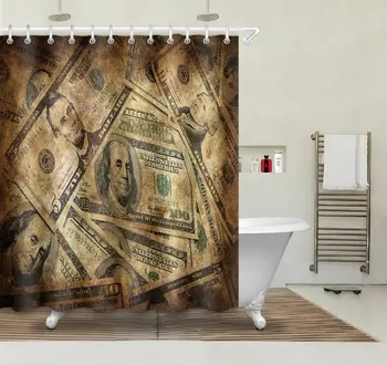 

Retro Dollars Money Shower Curtain Liner Bathroom Waterproof Fabric Hooks