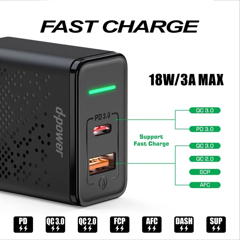 18W 3A быстрое зарядное устройство Быстрая зарядка 3,0 QC PD 3,0 USB зарядное устройство для iPhone samsung Xiaomi huawei PD зарядное устройство настенное зарядное устройство адаптер зарядное устройство для мобильного телефона