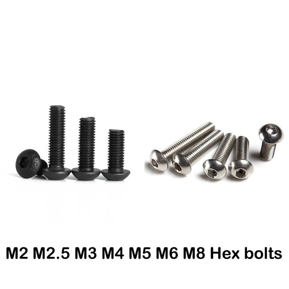 

5-50pcs ISO7380 M2 M2.5 M3 M4 M5 M6 M8 304 A2 Round Stainless Steel or Black 10.9 grade Hex Socket Button Head Allen Bolt Screw