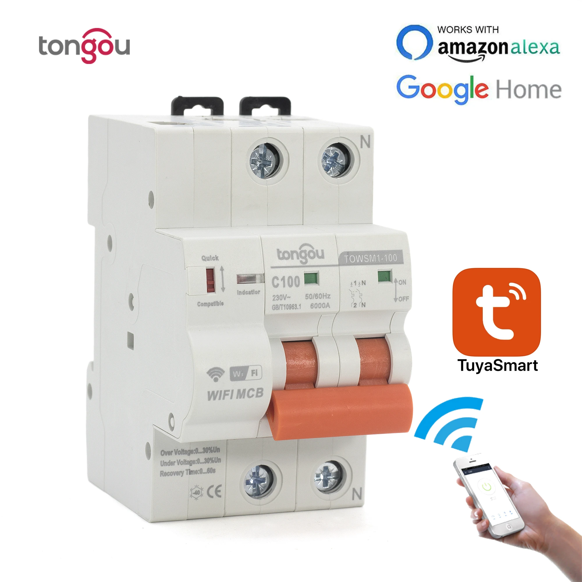 2P WIFI Circuit Breaker Timer Remote Control with Overload and Overvoltage/Undervoltage Protection Intelligent Reclosing Switch