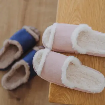 

Warm Faux Fur Women Indoor Slippers Soft Plush Lovers Home Slipper Anti-slip Open Toe Winter Shoes Woman Men Floor Slides SH8282