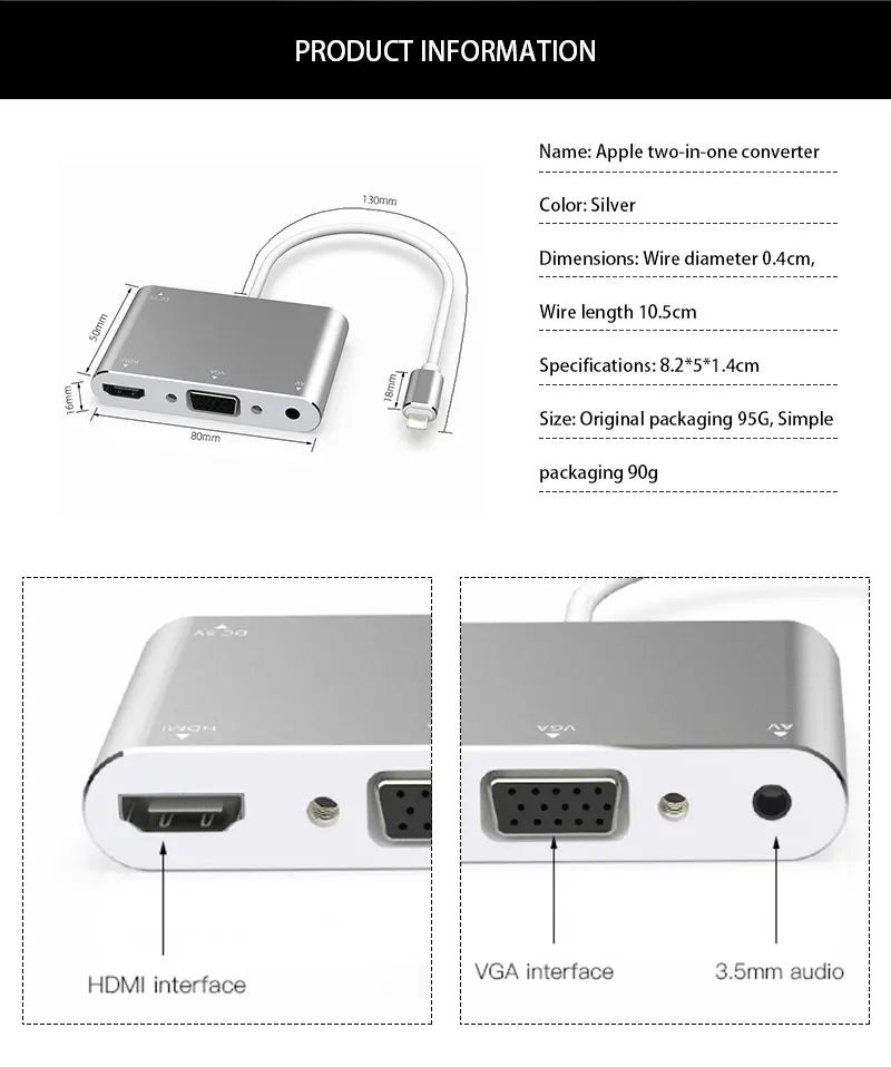 Для телефона Apple к HDMI подключение Lightning к Hdmi Vga два-в-одном конвертер