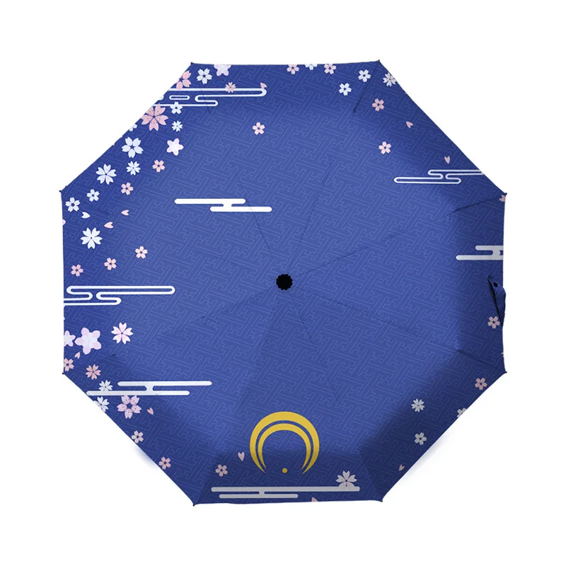

Retro Cartoon Three Folding Umbrella For Women Anti-UV Sunscreen Parasol Wood Handle Windproof Dual-use Sunny And Rain Umbrellas