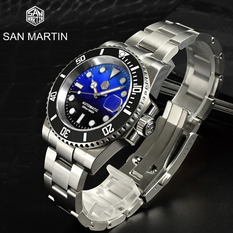 

San Martin 40.5mm MOP Dial Sub Diver Water Ghost Luxury Sapphire Men Automatic Mechanical Watches 20Bar Luminous Date Mens watch