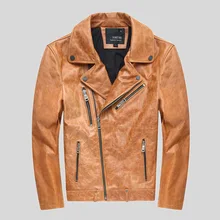 FORTIME Мужская винтажная куртка из натуральной кожи цвета хаки, модные короткие мотоциклетные куртки из воловьей кожи с отворотом, зимние пальто M-4XL