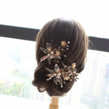 

New bride hair chuck decoration fairy dragonfly head flower pair handmade pearl flower hair decoration wedding hair accessories