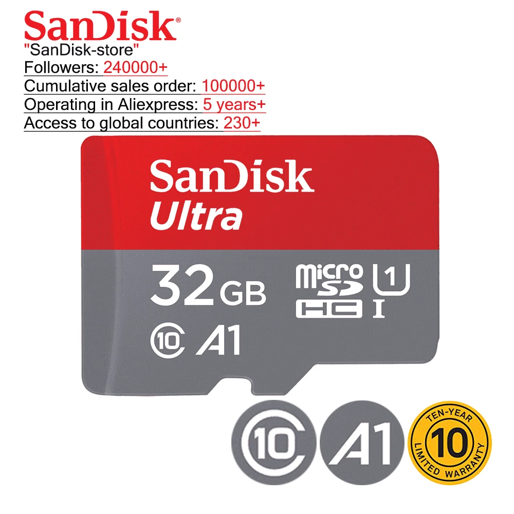 SanDisk Ultra карты памяти 16 ГБ 32 64 128 Гб micro SD карта microSDHC microSD UHS I tf A1 для смартфона 10 лет