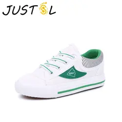 JUSTSL/Детские модные кроссовки; Повседневная парусиновая Школьная обувь для мальчиков и девочек; детская белая спортивная обувь на плоской