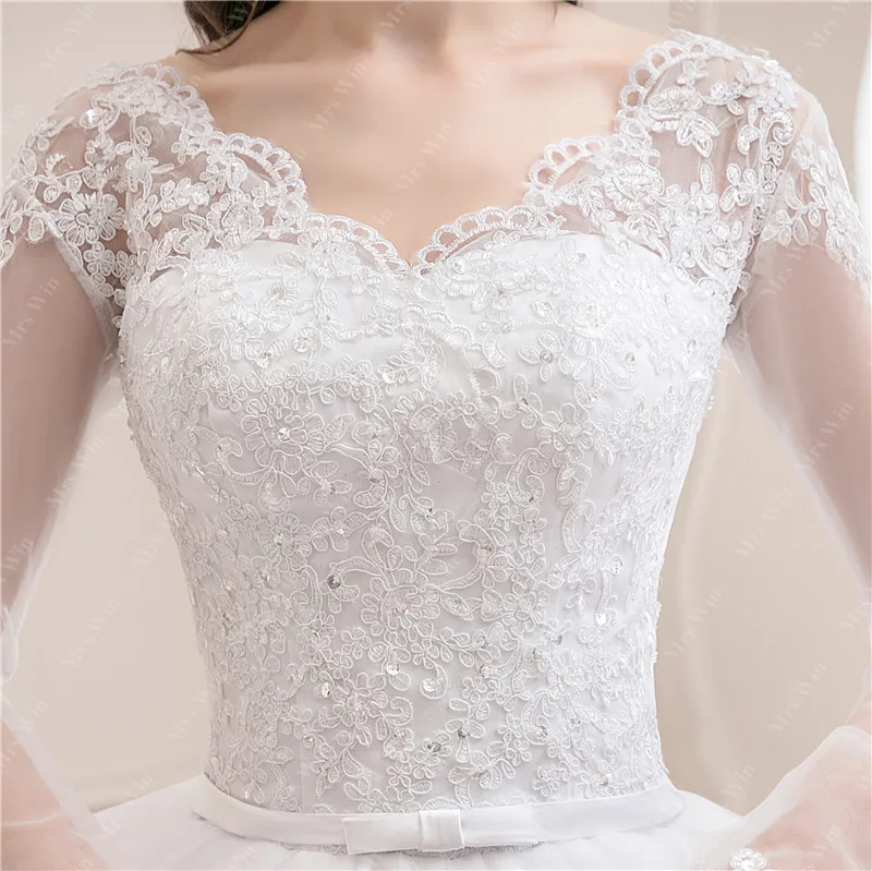 Best Selling 2024 Long Sleeve V Neck Lace Wedding Dress 2025 Vintage Bride Bridal Ball Gown Modest Wedding Dresses  Customized 4