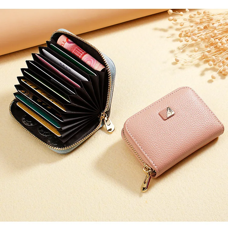 Zipper coin purse Card package Accordion bag Wallet PU leather solid color mini wallet Fashion creative card package