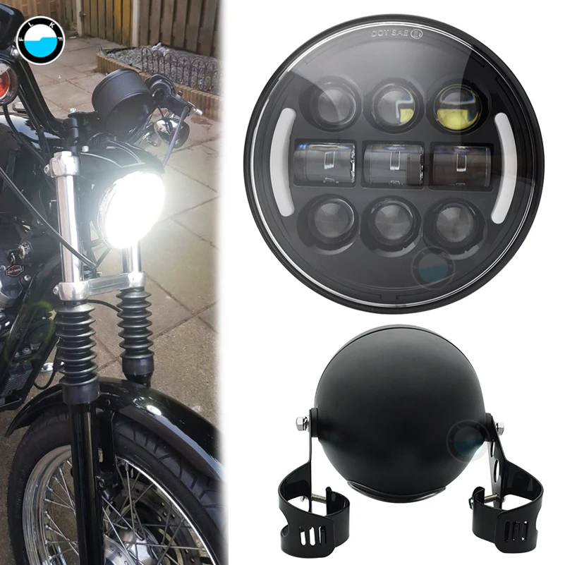 Новая 5,75 дюймовая светодиодная фара с Halo DRL Янтарный поворотный свет для sportster Dyna, Softail, супер скользящая фара мотоцикла DRL