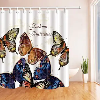 

Fashion Butterflies Dance Bath Curtain Polyester Fabric Waterproof Shower Curtain 69X70 in Shower Curtains Hooks Included Blue