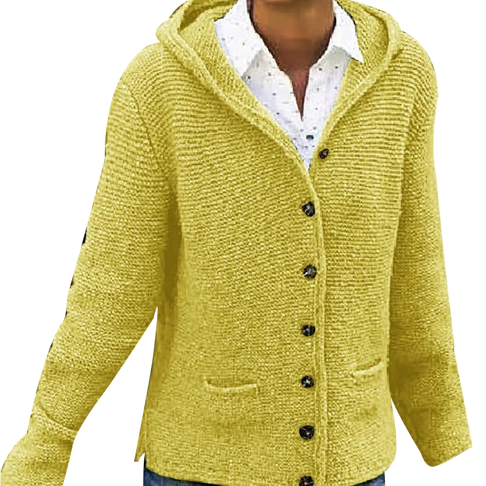 yellow Женский кардиган, свитера, осень, длинный рукав, с карманами, топы, зимние, на пуговицах, топы, одноцветная блузка, пальто, модная женская повседневная одежда - Цвет: yellow
