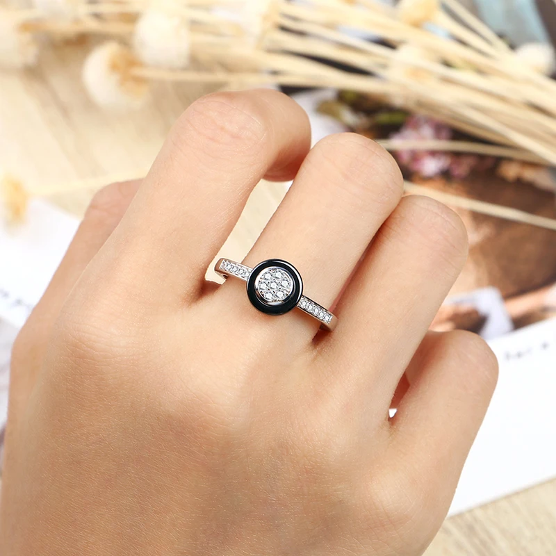 2 мм Ширина черный, белый цвет Керамика кольца для женщин с украшением в виде кристаллов Циркон Кольца для Для женщин Модные украшения свадебное, на помолвку, заявление кольцо