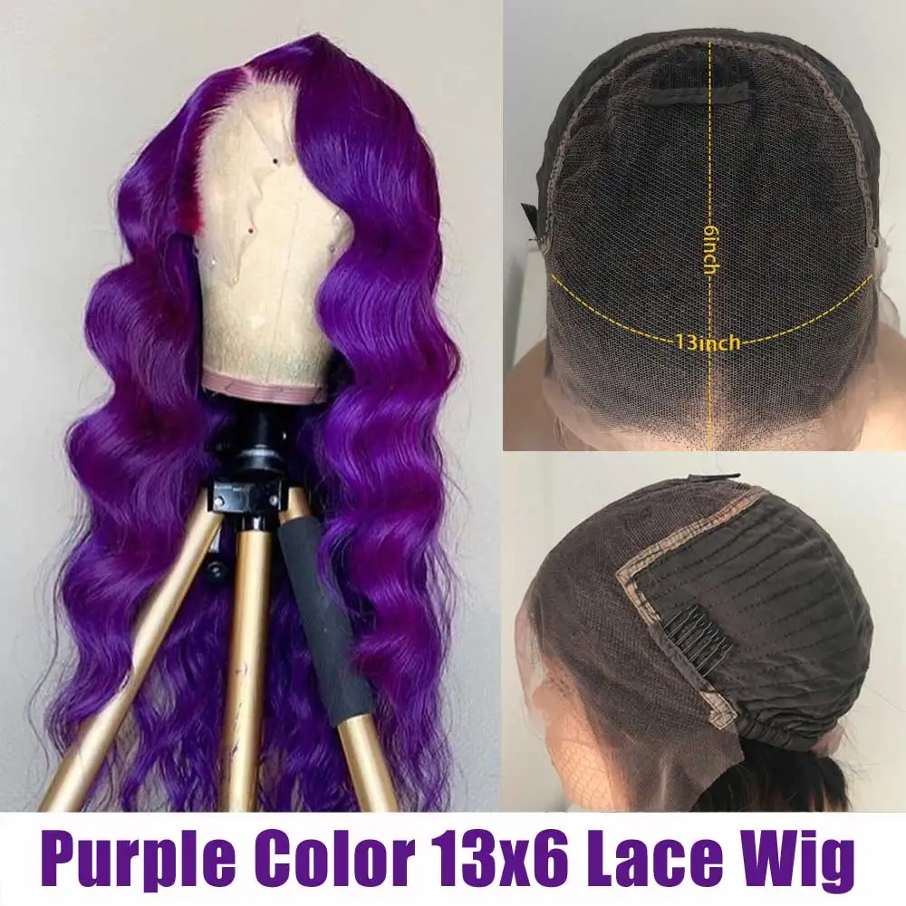 13x6 глубокая часть кружева передние цветные человеческие волосы парики Фиолетовый тело волна парик HD прозрачный предварительно выщипанный бразильский Remy для черных женщин