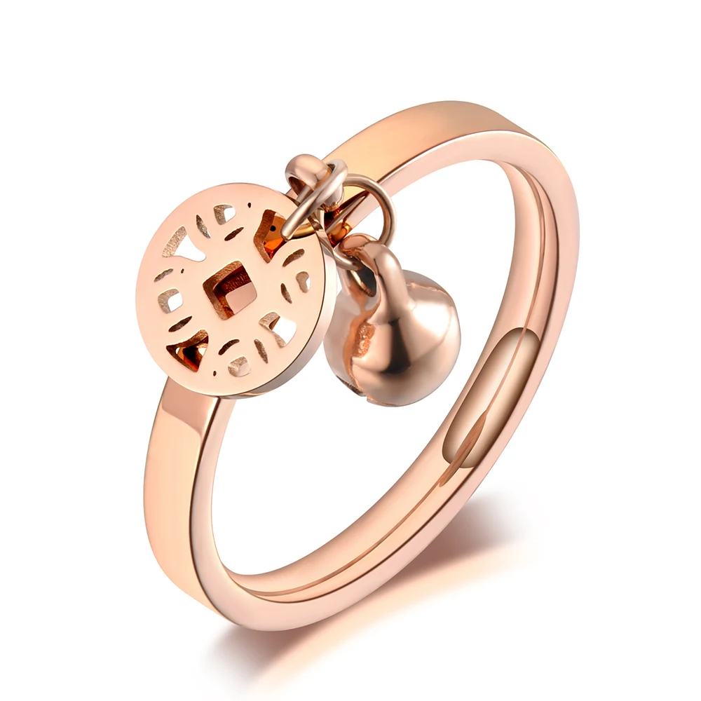 Titanium Stainless Steel Ancient Coins &amp Bells Ring Trendy Rose Gold Chinese Ethnic Rings Jewelry For Women R19085 | Украшения и