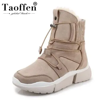 

Taoffen 5 Color Genuine Leather Women Ankle Boots Slip On Platform New Fashion Snow Boots Daily Outdoor Warm Shoes Size 35-39