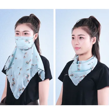

Summer Chiffon sunscreen mask triangular silk scarf thin neck scarf riding sunshade gauze printing small scarf woman