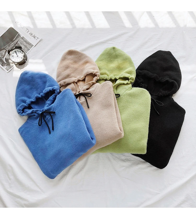 Winter Hooded Sweater Men's Warm Fashion Solid Color Casual Knit Pullover Men Wild Knitting Sweaters Male Sweter Clothes M-2XL