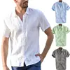 Men's Shirts Linen Short Sleeve Summer Solid Shirts Casual Loose Turn-down Collar Blouse Male Breathable Shirt Chemises homme ► Photo 2/6