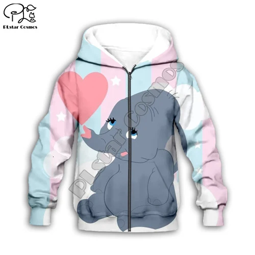 Kids zip hoodies Одежда для семьи детские толстовки с капюшоном с 3d принтом Dumbo осенние свитшоты с длинными рукавами милые осенние штаны на молнии для маленьких девочек и мальчиков - Цвет: Kids zip hoodies