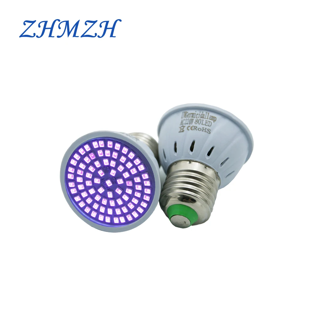 ZHMZH 48 60 80 LEDs UVA Sterilizing Lamp Bulb Ultraviolet Germicidal Light Desinfection Bulb E27 110 220V 365nm UV