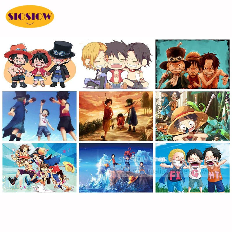 5d Diy Diamond Painting One Piece Asl Brother Ace Luffy Sabo Anime Full Set Daimond Embroidery Cross Stitch Decor Room Art Gifts Diamond Painting Cross Stitch Aliexpress