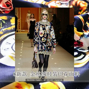 

Magic lamp printed velvet fabric 150cm brand printing gold velvet fabric meter shirt dress handmade DIY fabric wholesale cloth