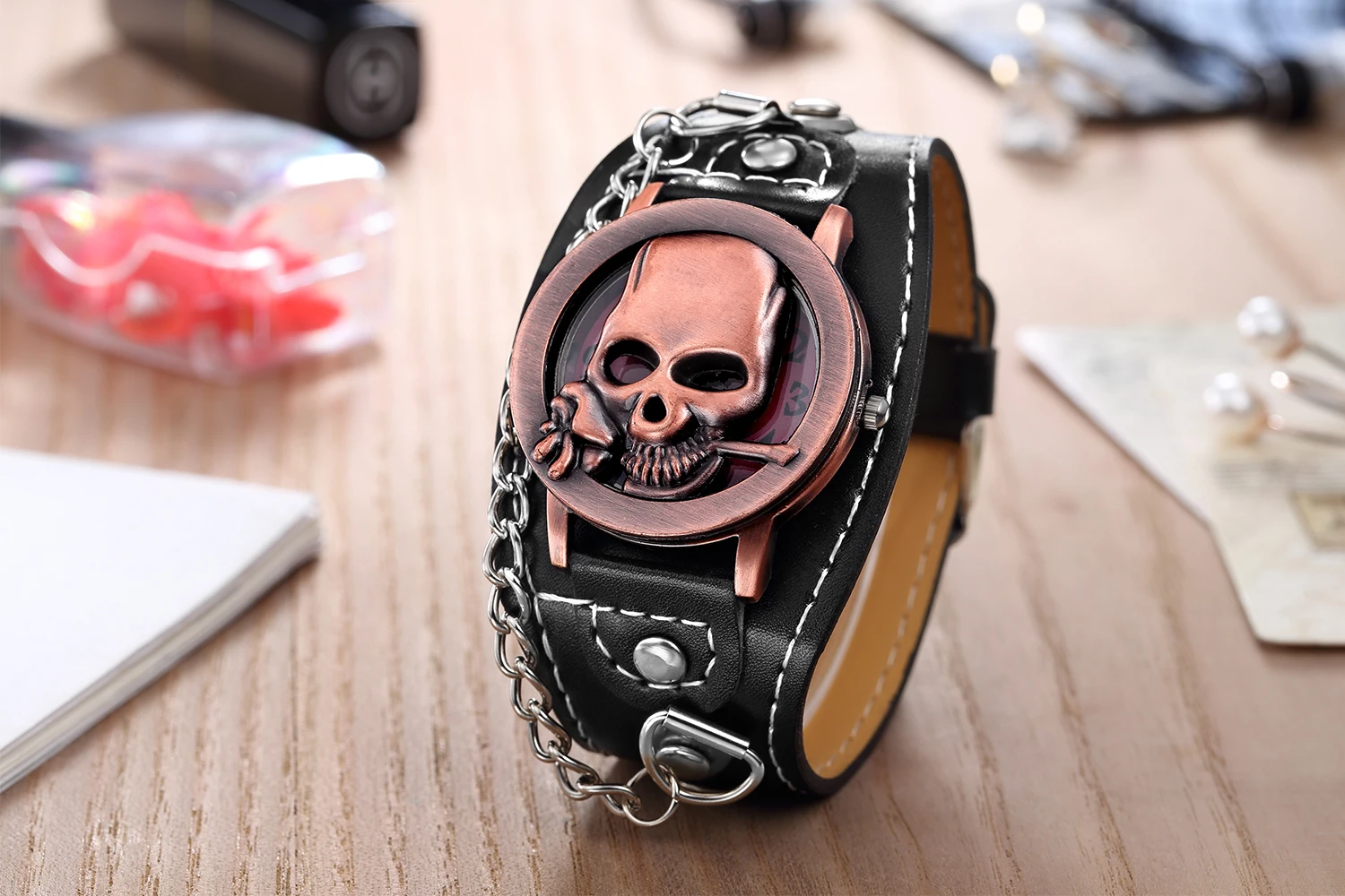 Модные наручные часы в стиле стимпанк мужские флип-часы с изображением черепа мужские намотки кожаный ремешок кварцевые часы мужские часы hombre hodinky