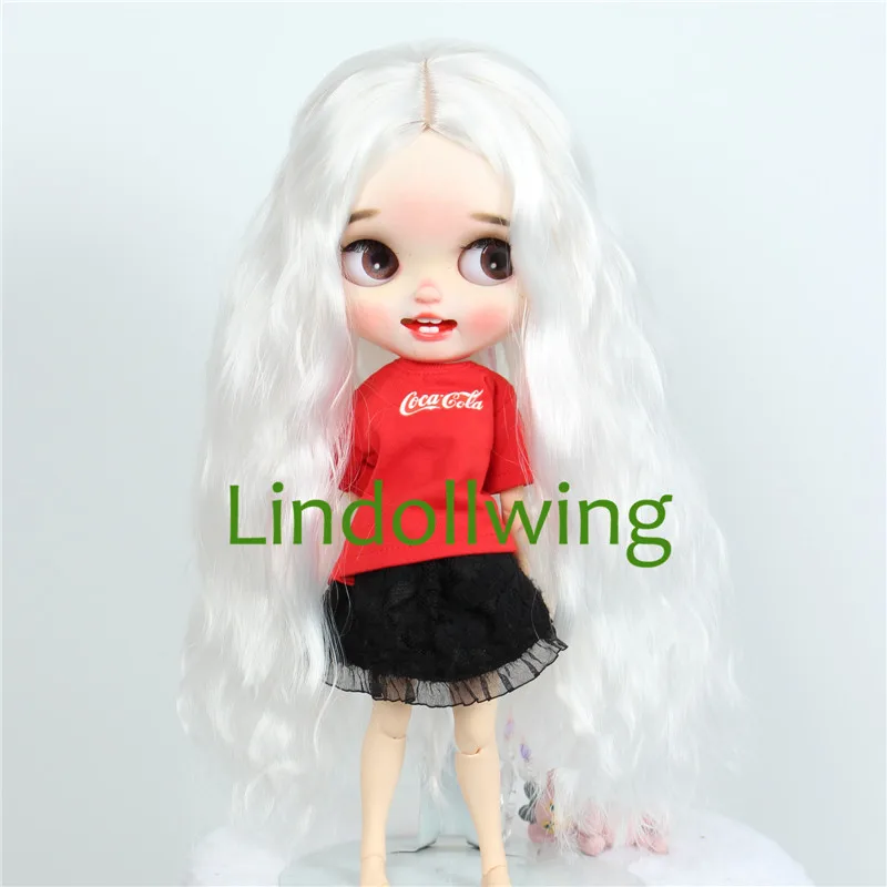 

9-10 inch Blyth Wig Long Center Curly White Hair