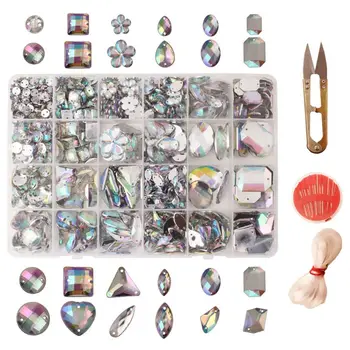 

700pc AB Clear Sew on Rhinestone Acrylic Crystal Buttons Gems Flatback DIY Craft