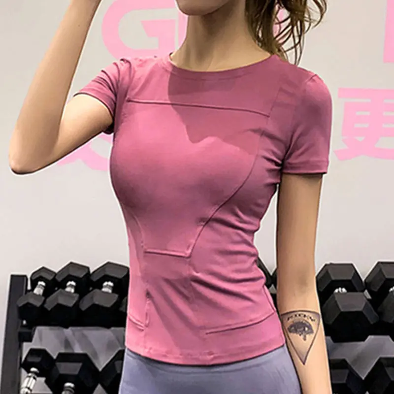 Спортивная футболка с коротким рукавом женские быстросохнущие дышащие тонкие облегающие Топы Для Бега Фитнес Одежда для йоги высокая эластичность