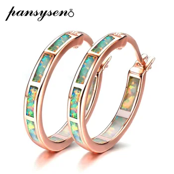 

PANSYSEN New Blue/White/Green/Orange Fire Opal Hoop Earrings Fashion Jewelry Earrings For Women 925 Sterling Silver Party Gifts