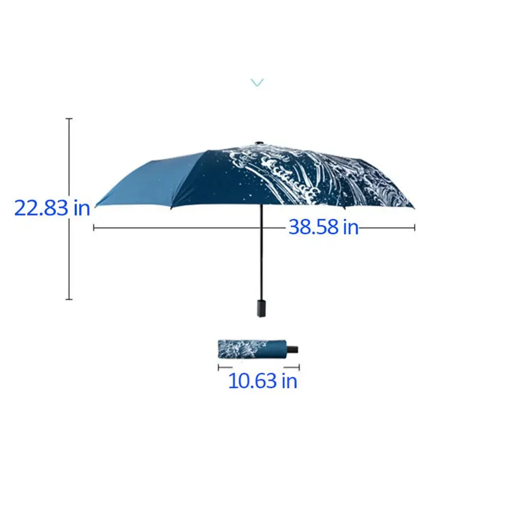 Japanese Kanagawa Surfing Three Folding Umbrella folding umbrella wind resistant umbrella windproof umbrella japanese umbrella 8Rib Wind Resistant Frame for Women
