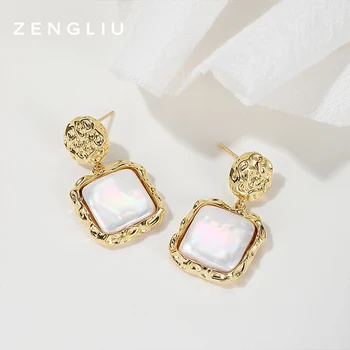 

ZEGL pendant earrings female retro rose flower square earrings golden luxury female drop earrings fashion pendant gift box